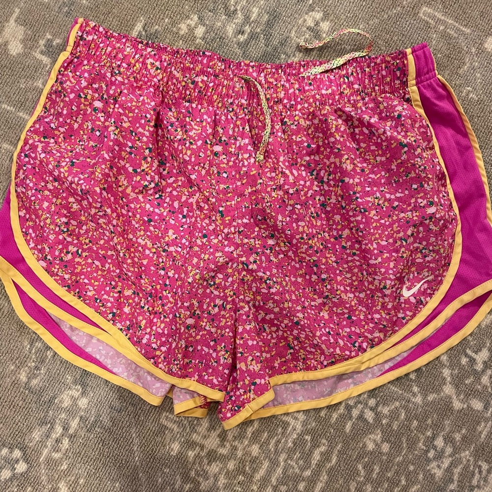 Nike Pink Athletic Shorts with Yellow Trim